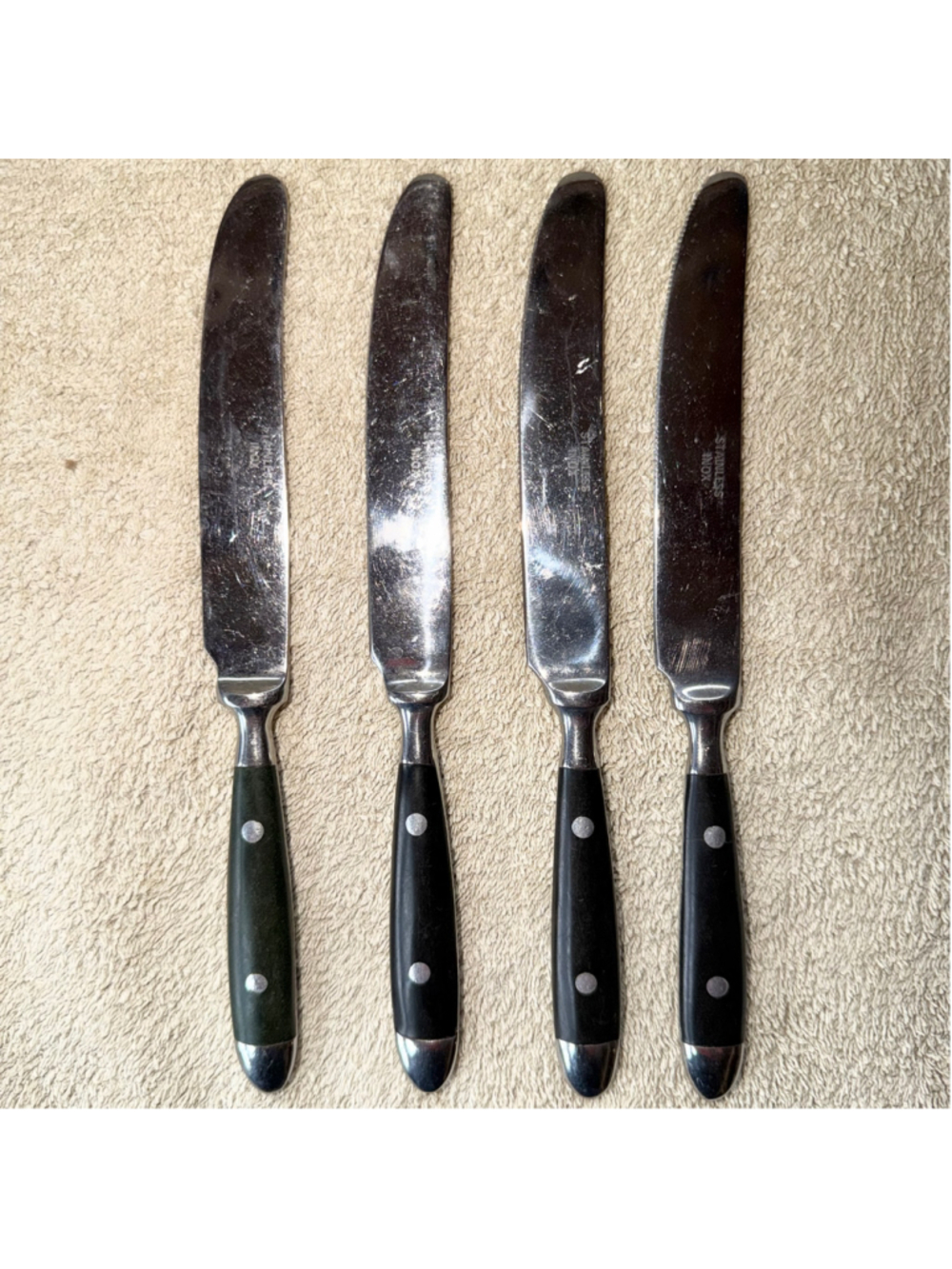 Vintage Inox Stainless Steel Black Rivet Handle Dinner Knives Set/4